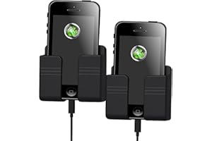 Wall Mount Cell Phone Holder, Bedside Phone Stand with Charging Port, 9.5 cm x 7.8 cm, Set of 2 (Black)