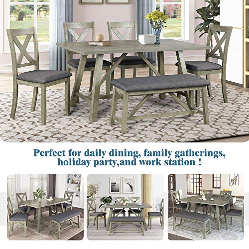 P PURLOVE 6 Piece Dining Table Set Dining Room Set with Table, Padded