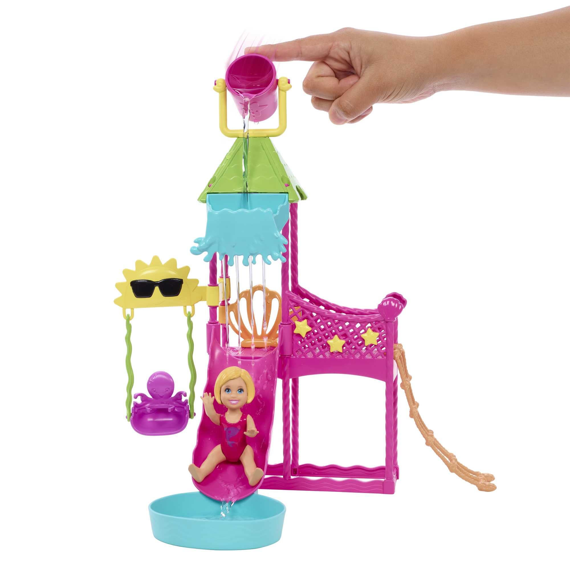 Barbie HKD80 First Jobs Skipper Set, Doll, Water Park with Functional Water Slide, Puppy Sprinkler and More Than 5 Accessories, Children's Toy from 3 Years