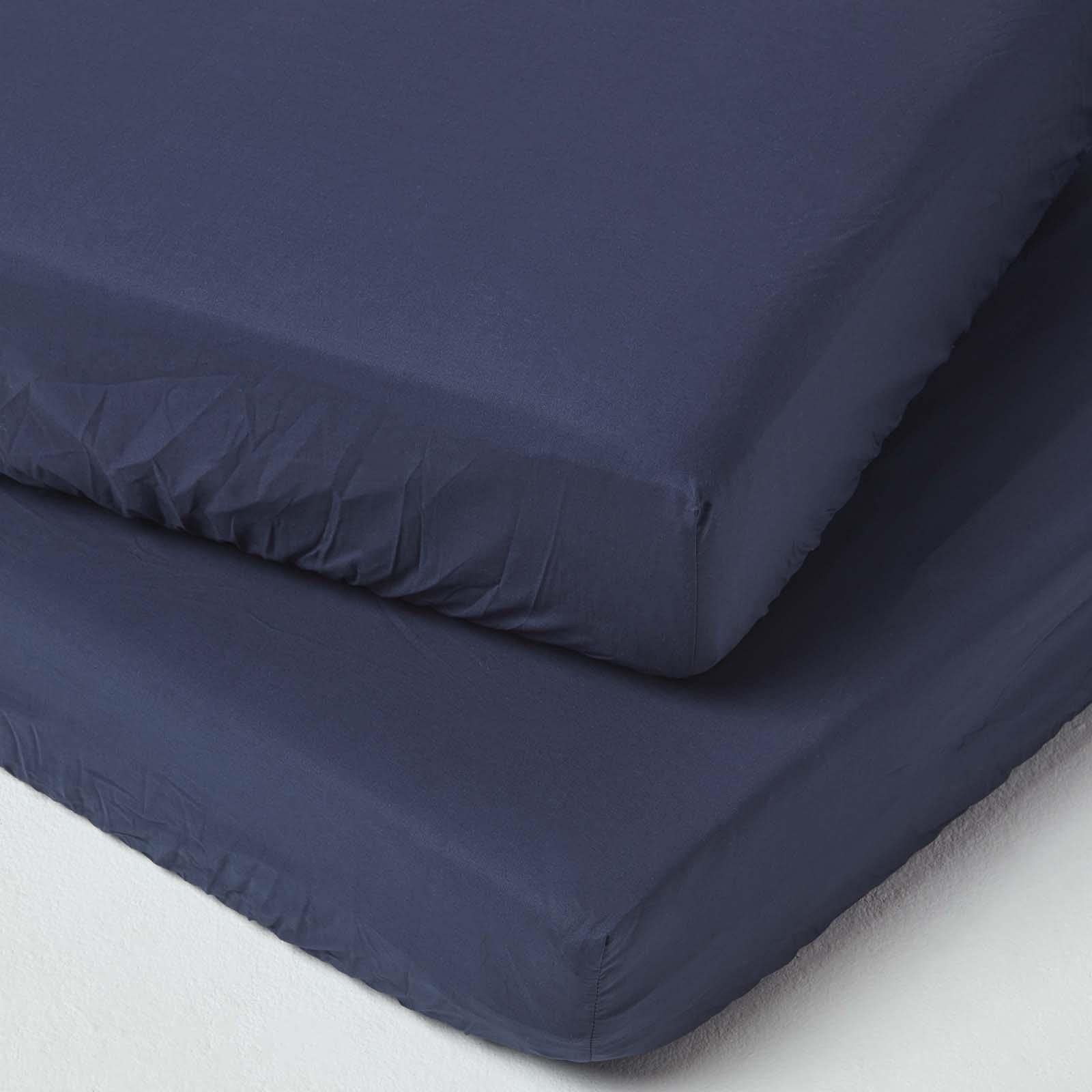 HOMESCAPES Navy Cot Fitted Sheets 60 x 120 cm 2 Pack 100% Egyptian Cotton Percale Soft Hypoallergenic Cot Sheet with Fully Elasticated Skirt Breathable Easy Care 200 TC 400 Thread Count Equivalent