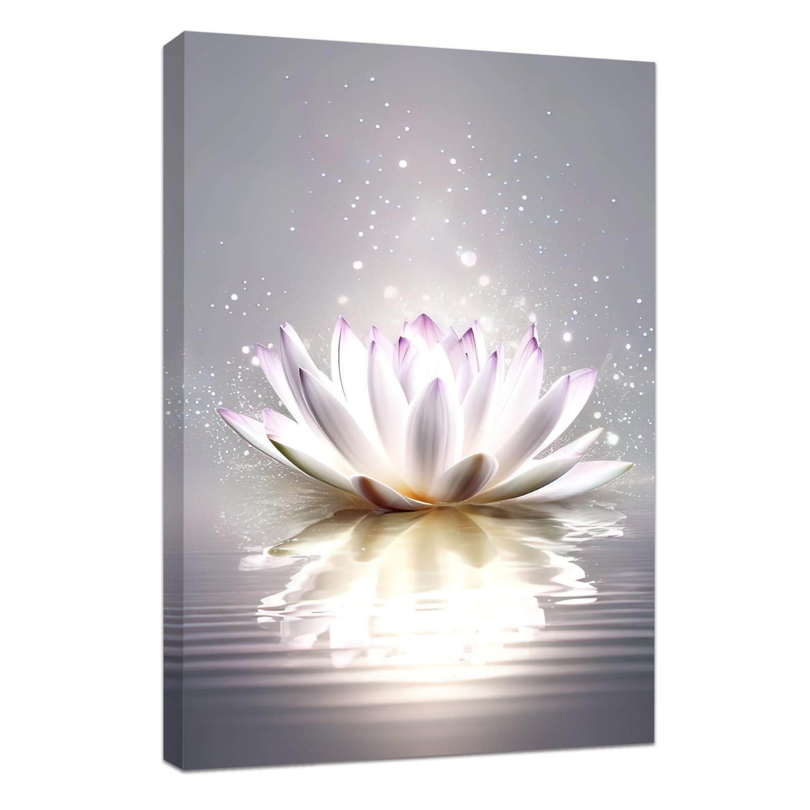 CCWACPP Zen Canvas Wall Art White Lotus Picture Spa Flower Art Prints Magic Spiritual Meditation Yoga Room Bathroom Wall Decor Framed (Zen - 1, 16x24inch)