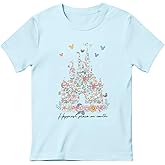 Vieawfi Magic Kingdom Shirts for Girls Floral Magical Castle Graphic Cute Tshirt Kids Flower Holiday Vacation Trip Tee Tops