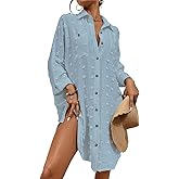 Bsubseach Women Swimsuit Coverup Blouse Button Down Shirt Dresses Swiss Dot Tops