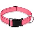 Reflective Dog Collar with Buckle Adjustable Safety Nylon Collars for Small Medium Large Dogs, Light Pink XS