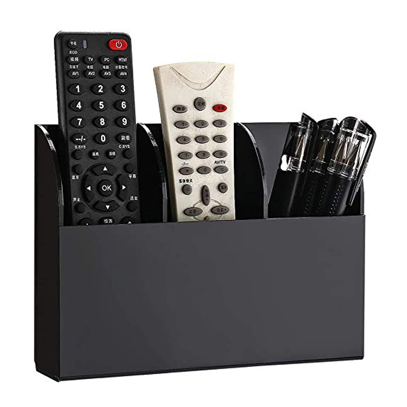 MEIRRAI Remote Control Holder, Storage Boxes for Air Conditioning TV Remote Control Universal, Multi-slot Stand, Black Acrylic Organiser for Home Office Supplies Pencil, 3 Grids