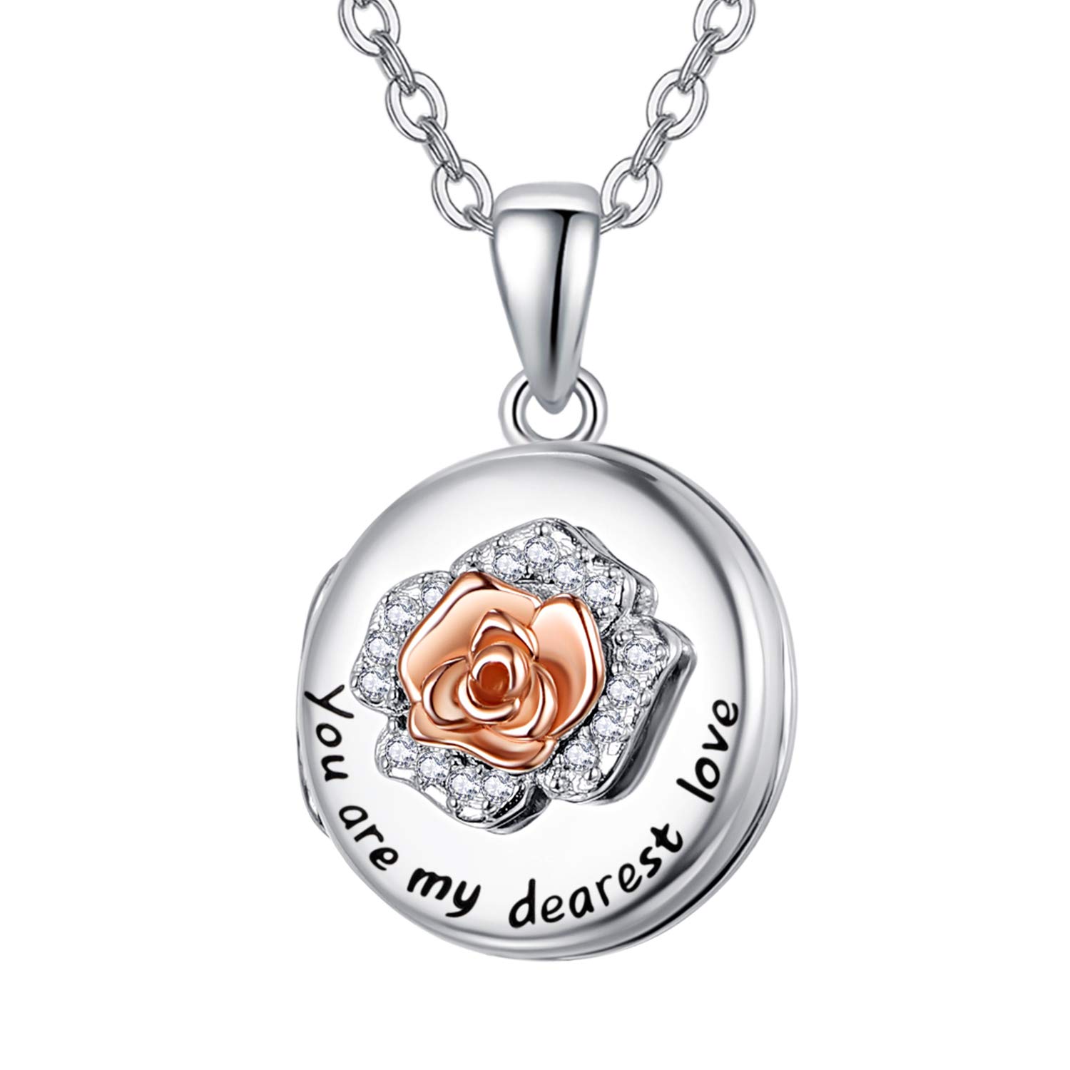 TANGPOET Locket Necklace for Women 925 Sterling Silver Rose Flower Photo Picture Pendant Memorial Gifts for Mum Daughter Grandmother Family — image 1