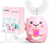 DYCROL Kids U Shaped Electric Toothbrush with 4 Brush Heads, Sonic Toothbrush Kids with 5 Modes, Cartoon Dinosaur 360-Degree Cleaning IPX7 Waterproof Design (6-12 Age (Pink))