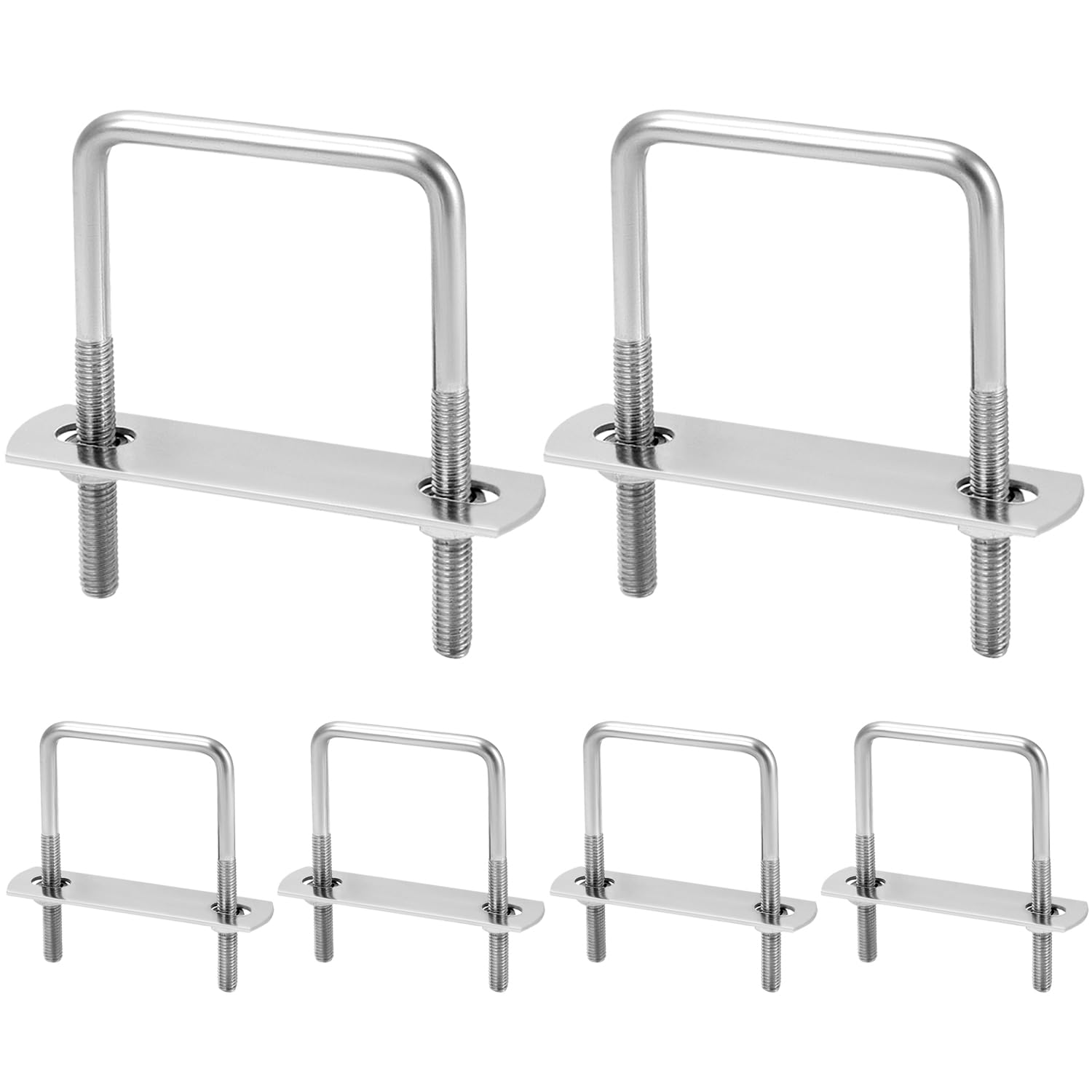 QWORK® 6 Pack M6 Stainless Steel U-Bolts Set, 80 x 50 mm U-Brackets, High Load Capacity, with Nuts and Frame Plate, for Multiple Applications