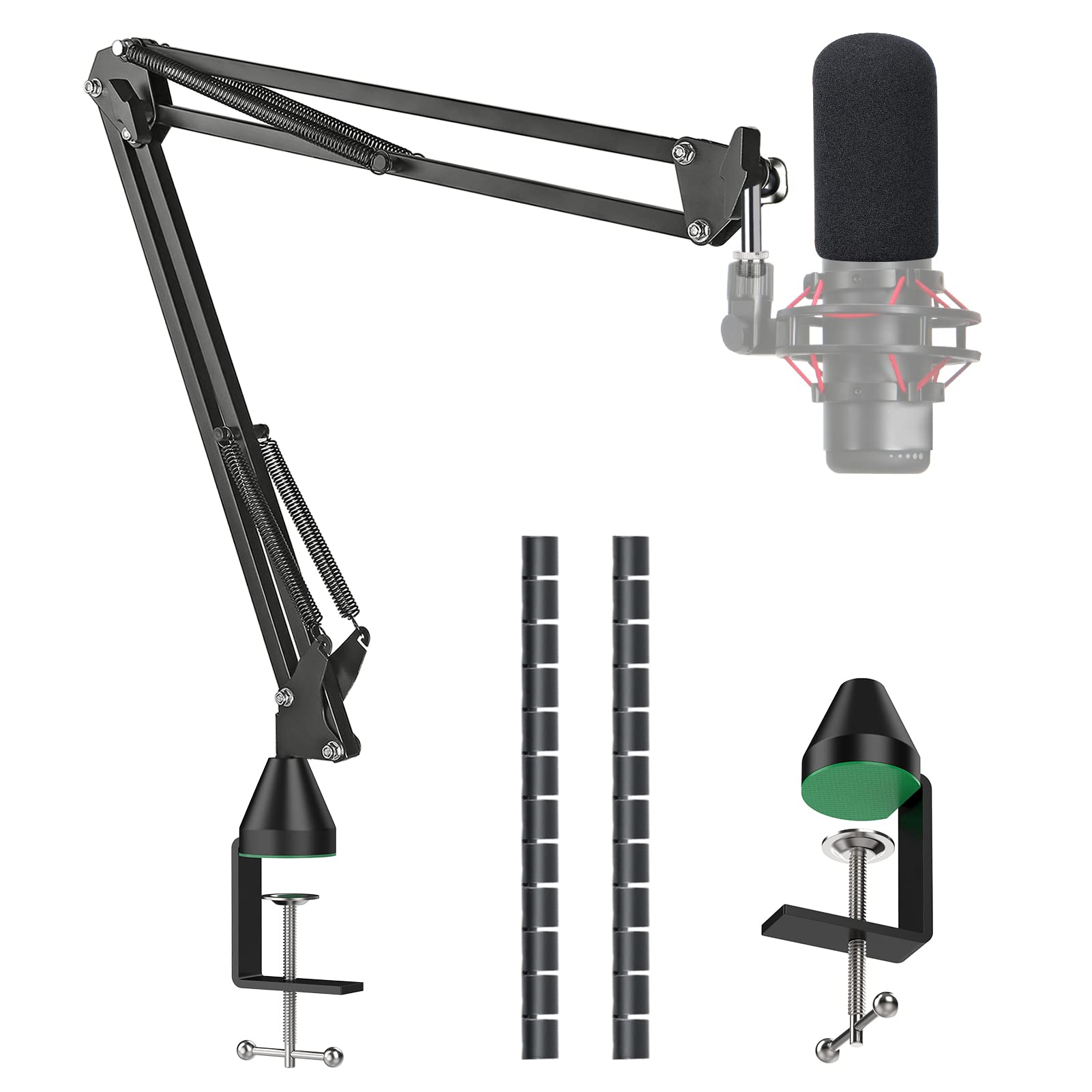 YOUSHARES QuadCast Mic Boom Arm Stand with Mic Foam Cover - Professional Studio Scissor Mic Stand Compatible with HyperX QuadCast Microphone with Windscreen