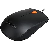 Lenovo 300 USB wired computer mouse - full size optical ambidextrous with 1600 DPI, reliable USB-A connection, easy 3-button navigation &ndash; long lasting, durable, black