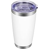 VEGOND 20oz Tumbler with Lid and Straw Stainless Steel Tumbler Cup Vacuum Insulated Double Wall Travel Coffee Mug Powder Coated Coffee Cup(White 1 Pack)