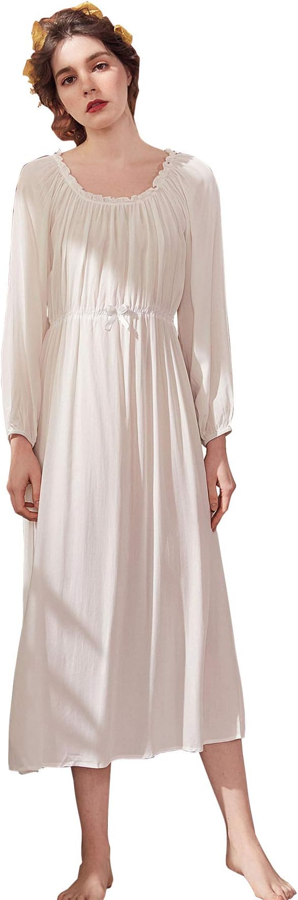 Camellia12 Womens Pride and Prejudice Cotton Nightgown, Long Sleeve Sleepwear White