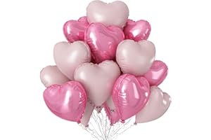SOWIDE Light Pink Heart Balloons,12Pcs 18 Inch Pastel Baby Pink Helium Foil Love Heart Shaped Balloons for Bridal Wedding Engagement Party Anniversary Birthday Baby Shower Valentines Day Decorations