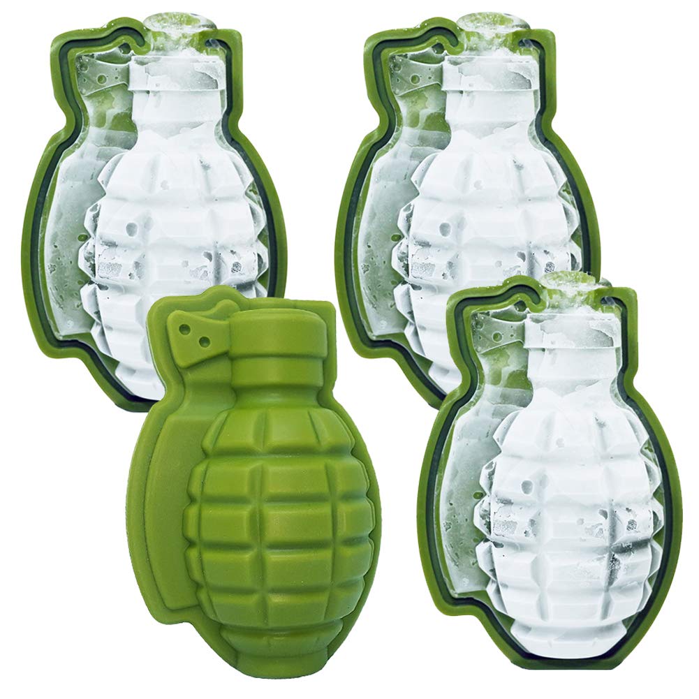 Grenade Mold,QSXX 4 Pieces Grenade Mold Chocolate Strong and Sturdy Grenade Mold Silicone for Whisky Cocktail Party Meal 3D Grenade Silicone Mold Green 8.5X5cm