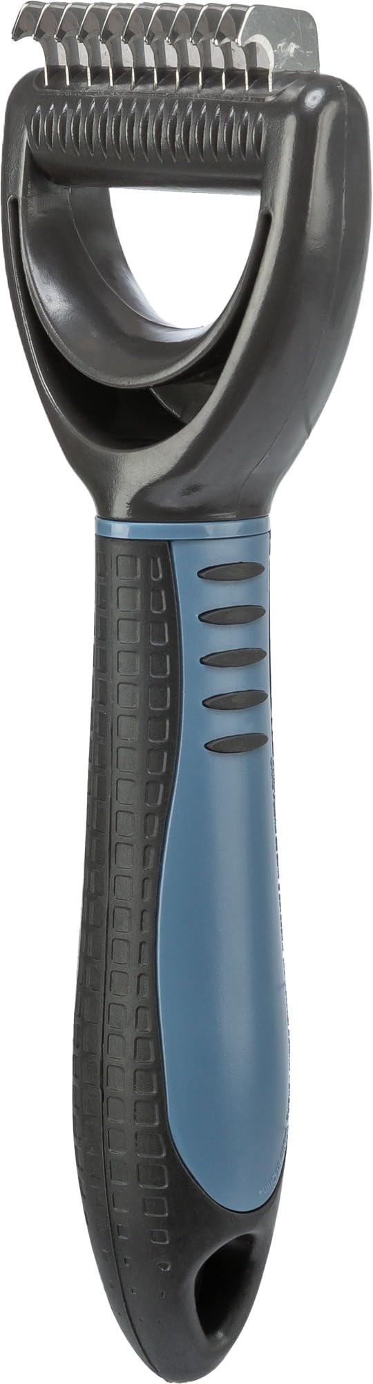 TRIXIE coat detangler for detangling and thinning - cuts small tangles - smoothes top coat and undercoat - 1 cm tine length - rubberised plastic handle - 6 x 18 cm - black/blue - 24242