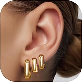 3Pairs Gold Hoop Earrings Set for Women, 14K Gold Plated Hypoallergenic Small Huggie Hoops Earrings for Women Trendy, Chunky Gold Earring Jewelry Gifts