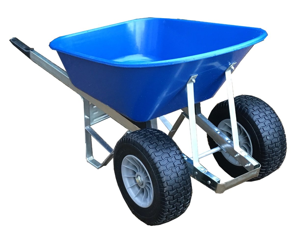 Blue 120L wheelbarrow twin Fatboy wider wheel Puncture proof wheels