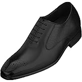 CALTO Men's Invisible Height Increasing Elevator Shoes - Black Premium Leather Lace-up Formal Oxfords - 2.4 Inches Taller - Y6012 - Size 9 D(M) US