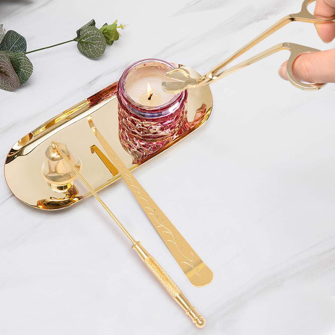 Yolyoo Candle Wick Trimmer/Dipper Candle Snuffer Candle Accessory Set 3 in 1 Candle Tool kit (Gold)