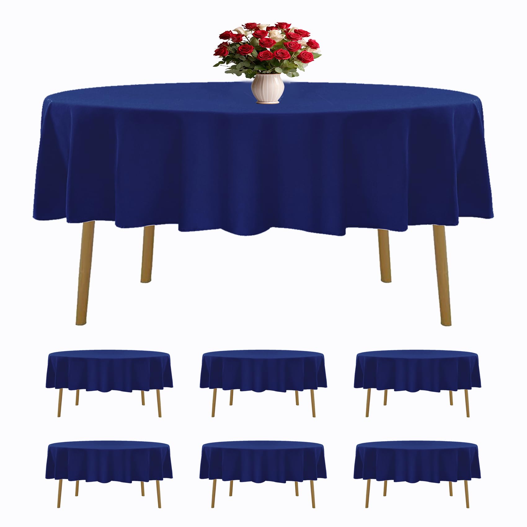 Photo 1 of 6 Pack Royal Blue Round Tablecloths 108 Inches Table Cloth Stain and Wrinkle Resistant Washable Polyester Table Cover Fabric for Party, Wedding,Dining,and Banquet Decoration