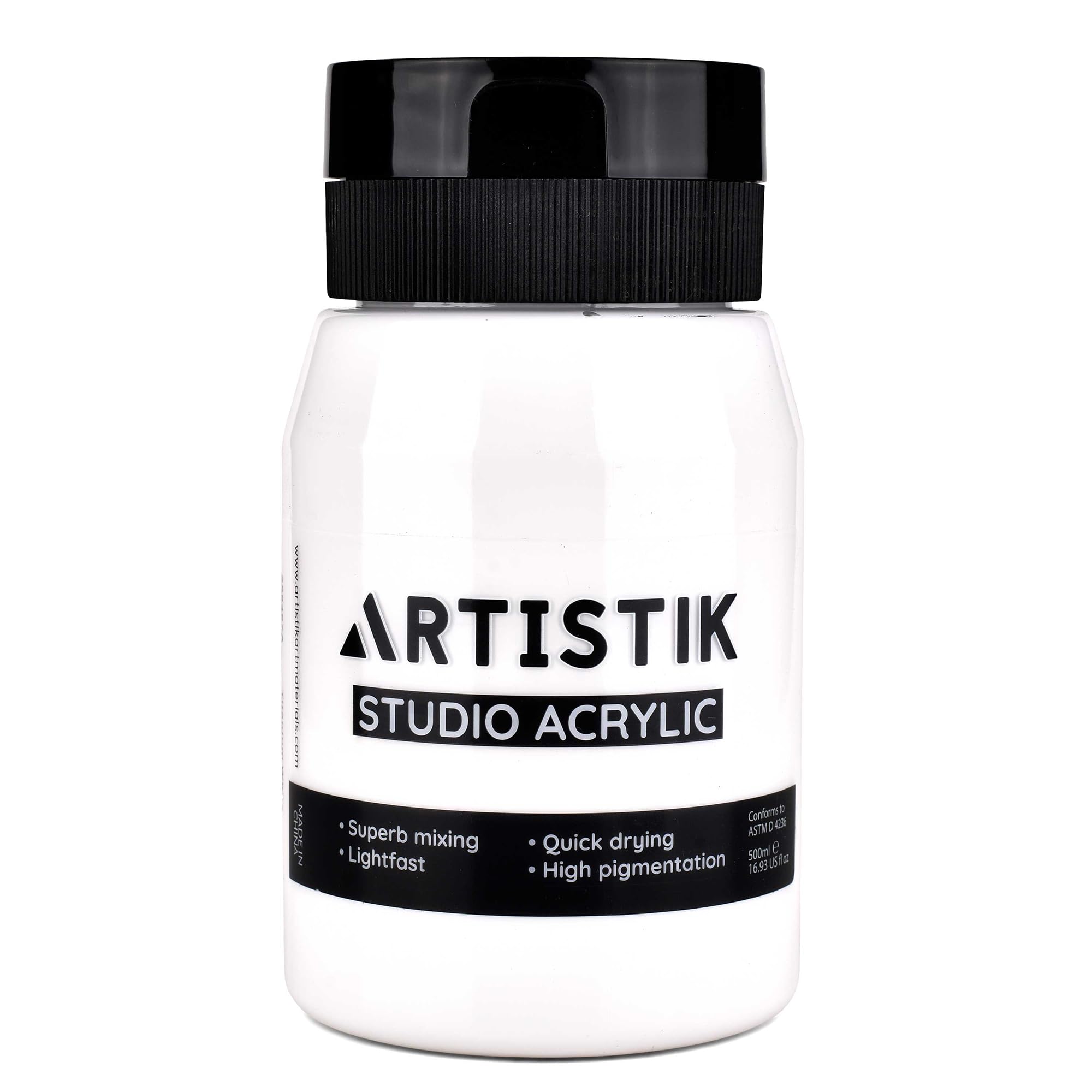 Artistic Acrylic Paint Jar - High-Pigment, Fade Proof Painting Supplies, Suitable for Canvas, Wood, Leather, Fabric, Stone & Craft - White 500ml
