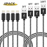 Lightning Cable, Nylon Braided Durable Charging Cord Lightning Cable for iphone X, 8 Plus, 8, 7 Plus etc. (Black & White)