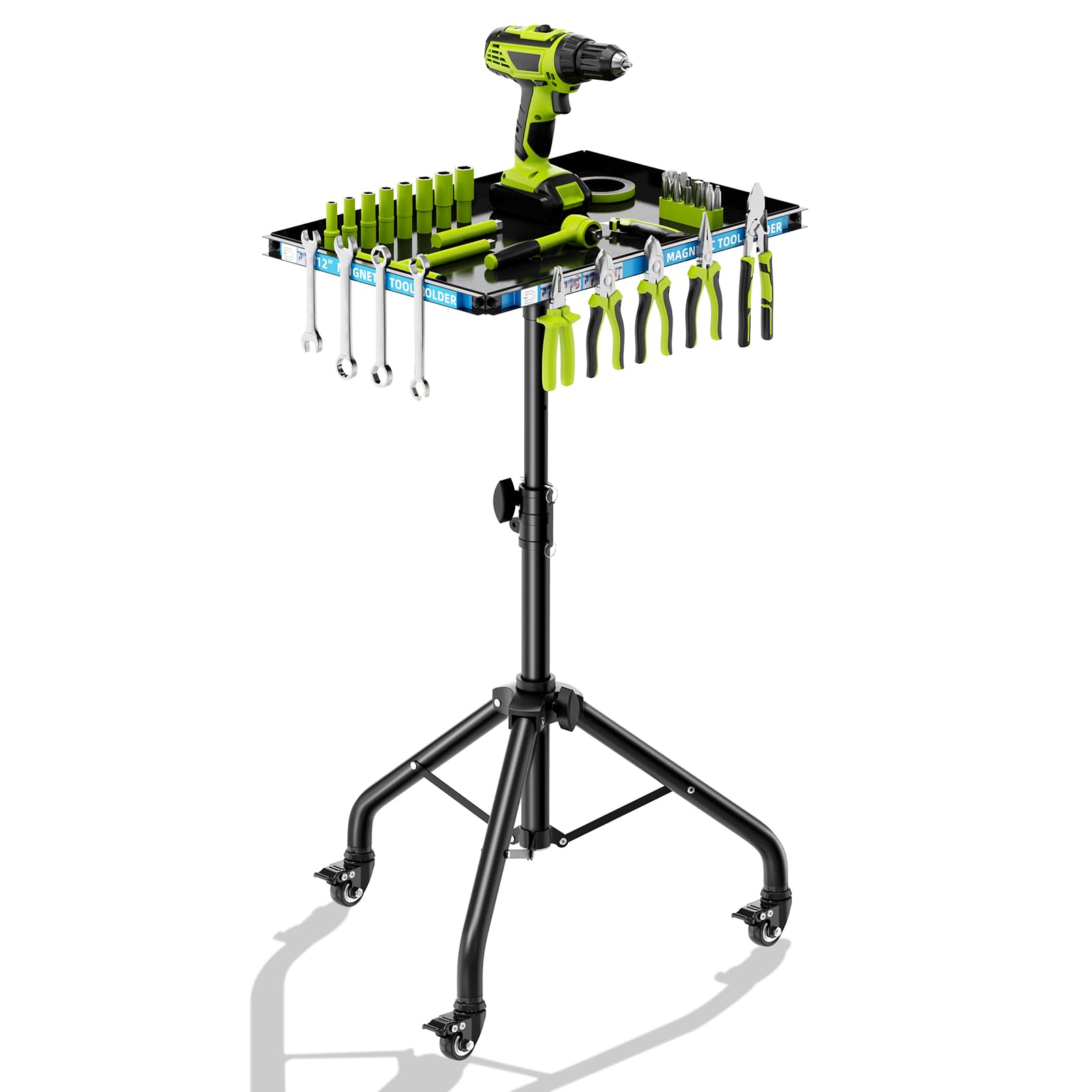 Photo 1 of Adjustable Height Rolling Tool Cart with Wheels, Rolling Work Table with Magnetic Strip Mobile Work Table Rolling Utility Cart Mechanic Tool Trays Storage Organizer for Garage, Bike Workshop