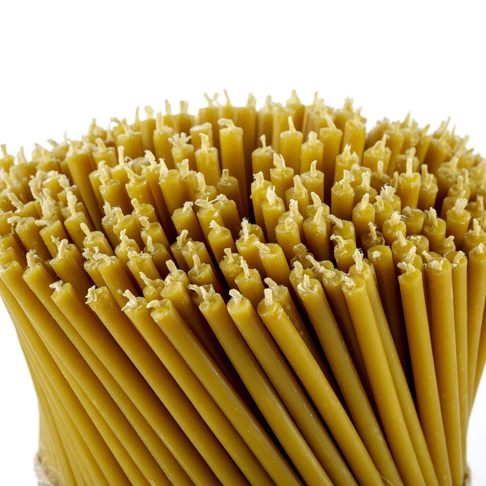 Danilovo Pure Beeswax Candles - Honey-Scented, Decorative Thin Taper Candles - Ideal for Birthday Decoration or Church Prayers - Drip Free, Tall & Smokeless Pack of 100 pcs, 18,5 cm x 6,1 mm