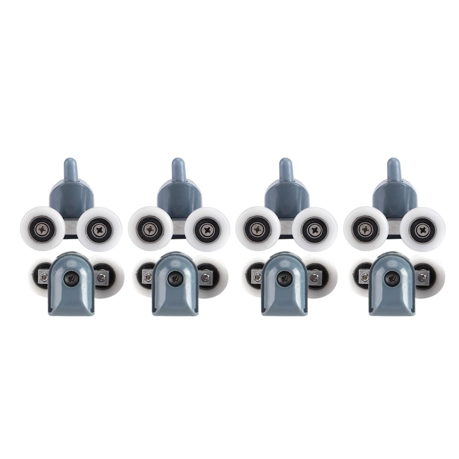 Shower Door Rollers, 8 Pieces, Double Wheel, Plastic and Stainless Steel, 25mm Diameter, Replacement Parts with Screws and Cover Caps