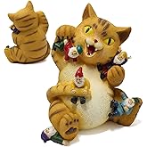 Gsycle Cat Gnome Garden Statue, Funny Cartoon Yellow Cat Figurine Outdoor Decor Resin Cat Sculpture for Patio Garden Desk Home Decor