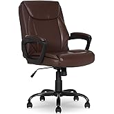 Amazon Basics Classic Puresoft PU Padded Mid-Back Height Adjustable Office Computer Desk Chair with Armrest, 25.75"D x 24.25"W x 42.25"H, Brown