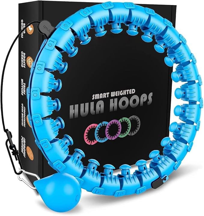 K-MART Smart Hula Ring Hoops, Weighted Hula Circle 24 Detachable Fitness Ring with 360 Degree Auto-Spinning Ball Gymnastics, Massage, Adult Fitness for Weight Loss (Pink) (Blue)
