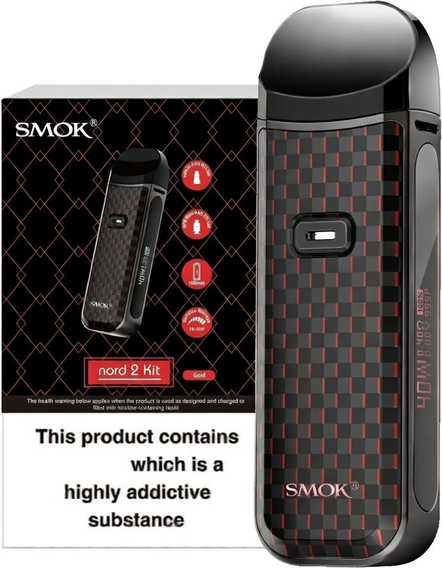 SMOK NORD 2 Vape Kit [Red Black] - Rechargeable 1500mAh Battery, Design and Build Quality, Dual Pods Compatible (Nord & RPM Coils), MTL/DTL Vaping, OLED Screen, E Cigarette, No Nicotine No Liquid