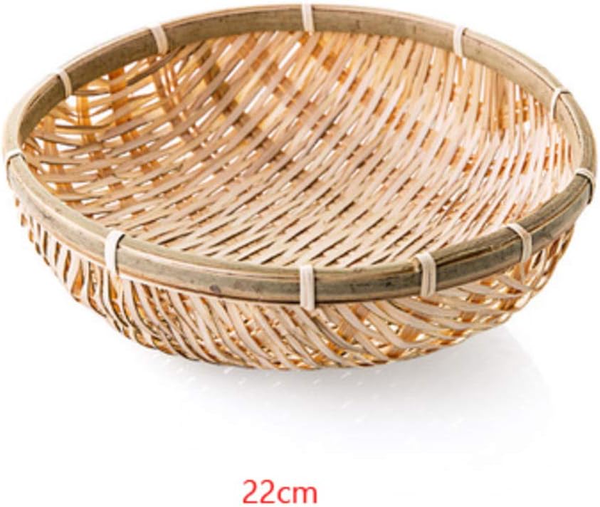 ShunHoo Bamboo Weaving Round Storage Basket Fruit Dish Rattan Bread Basket for Kitchen Food Picnic Bread Sundry Mini Container