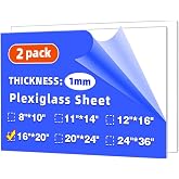 (2 Pack) 16" x 20" Clear Plexiglass Sheets 1mm Thick | Acrylic Sheets Panel Cut to Size Plexiglass Acrylic Board, Cut with Engraver, Power Saw or Hand Tools, No Laser Cut.