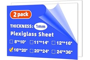 KERTLOU (2 Pack) 16" x 20" Plexiglass Sheets 1mm Thick, Clear Acrylic Sheets Panel Cut to Size Plexiglass Acrylic Board, Cut with Engraver, Power Saw or Hand Tools, No Laser Cut.