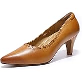 Mona flying Women's Leather Pointed Toe Dress Pumps Comfort High Heels Office Work Shoes for Ladies