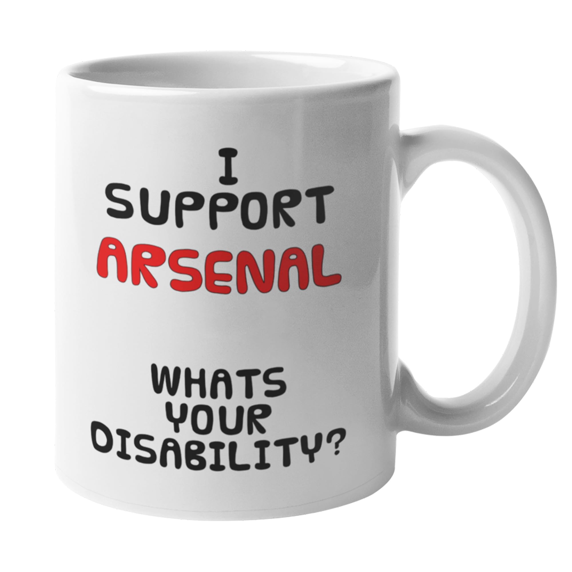 Super Lemon Funny Arsenal Football Mug 11oz – I Support Arsenal, What’s Your Disability? Joke Gift for Gunners Fans, Ceramic Coffee Cup, Dishwasher Safe, Ideal for Home or Office