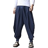 COOFANDY Men Hippie Harem Pants Baggy Linen Cotton Boho Yoga Pants Summer Beach Pants Casual Drop Crotch Trouser