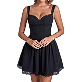 KUTUMAI Lace Floral Corset Graduation Mini Dress Flowy A Line Smocked Cute Short Dresses for Women Summer Sundress 2026