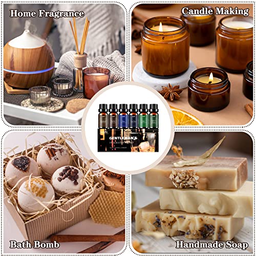 Essential Oils Set, Men Scents Fragrance Oil Essential Oils for Diffuser, Massage, Soap & Candle Making Scents - Sandalwood, Cedar, Cologne, Sweet Tobacco, Rum, Cedar & Vetiver Oils, 6x10ml