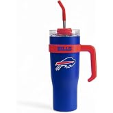 The Memory Company Officially Licensed 40oz Team Color Slim Tumbler with Straw and Handle, Buffalo Bills