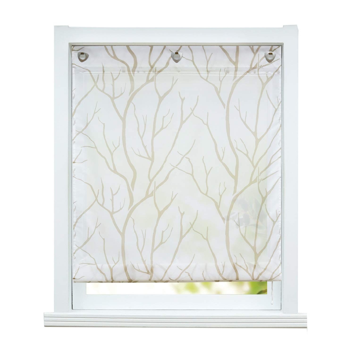 ESLIR Roman Blind No Drilling Required Transparent with Eyelets Curtains with U-Hooks Eyelet Roller Blind Modern Curtains White/Brown W x H 80 x 140 cm 1 Piece