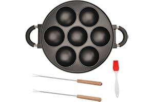 Kuci Aluminum Takoyaki Pan 7-Big Hole Octopus Pan - for Appam, Kuli Paniyaram – Gas & Electric Stovetops & Campfire With Oil 