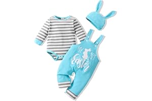 Gakizon Baby Boys Easter Outfit Infant Baby Boy Easter Clothes Bodysuit+ Suspender Pant+ Hat