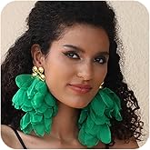 Bohemian Flower Drop Dangle Earrings Flower Earrings for Women Exaggerated Big Flowers Earrings Fabric Floral Dangle Earrings for Women