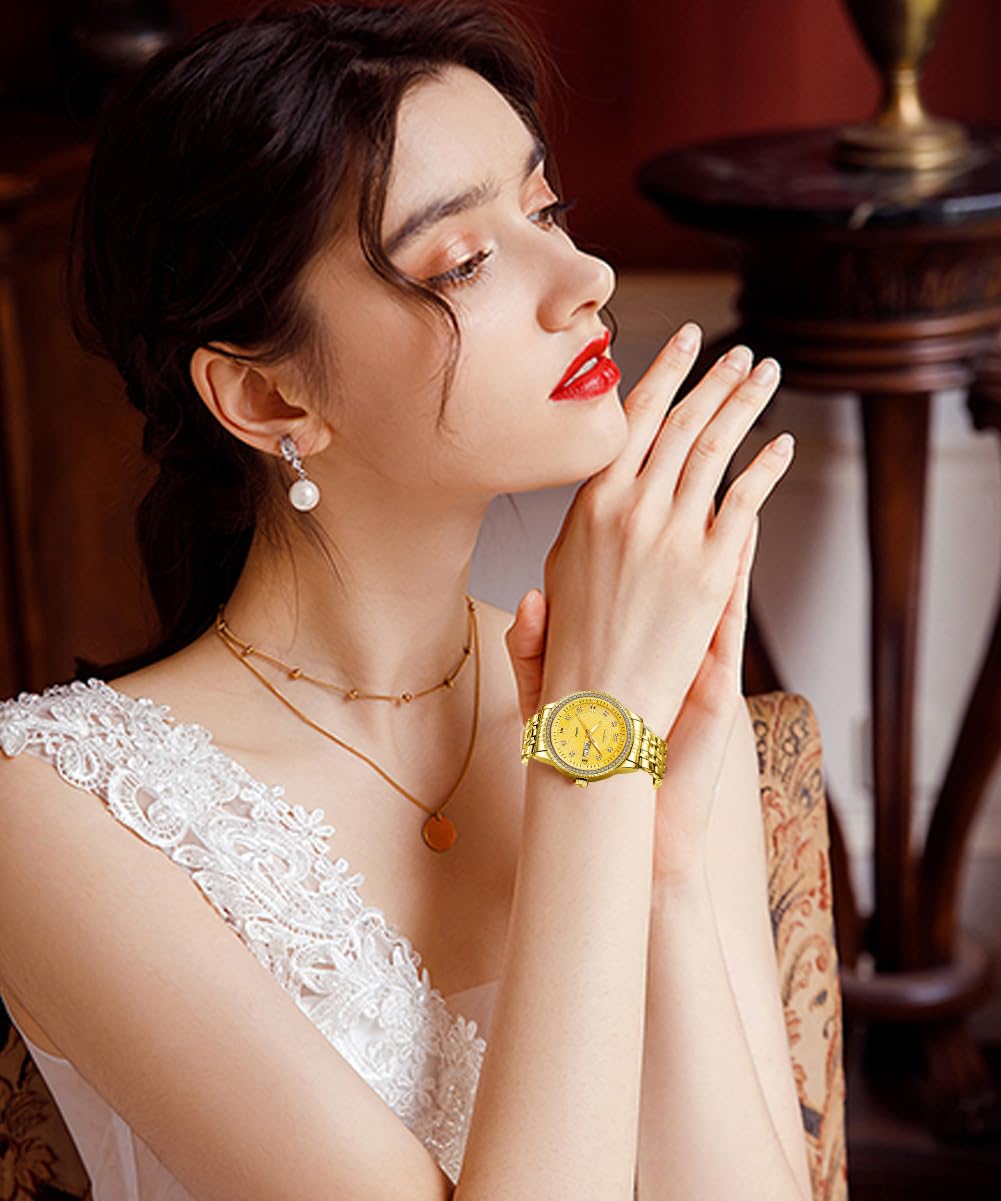 OLEVS Womens Watches Small Face Ladies Watches for Women with Day Date Diamond Silver Gold Two Tone Stainless Steel Waterproof Analog Reloj para Mujer Classic Fashion Dress Quartz Womens Wrist Watch