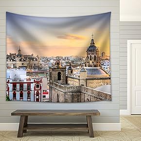 Seville, Spain City Skyline at Dusk. - Fabric Wall Tapestry Home Decor - 51x60 inches