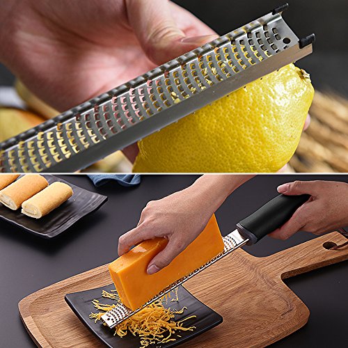 Premium Zester Grater, SourceTon 2 Pack 18/8 Stainless Steel Blade with Protective Cover and Brushes for Zesting Citrus and Grating Cheese -Soft Touch Long Ergonomic Handle with Rubber Base