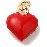 LiQunSweet 10 pcs 3D Red Heart Enamel Brass Charms Mini Love Valentines Day Charms for DIY Jewelry Bracelet Necklace Earring Craft Keychain Decoration